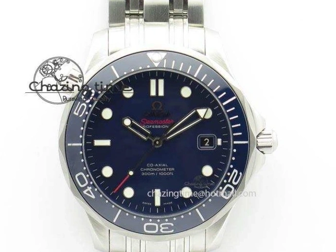 0226 WaterResistant Seamaster 300M SS MK 1:1 Best Edition Blue Dial Blue Ceramic Bezel On SS Bracelet A 8175